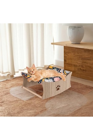 Gobypet Kedi Hamak Yatağı Ahşap Kedi Salıncağı Paspaslı Yükseltilmiş Evcil Hayvan Dinlenme Alanı Açık Gri