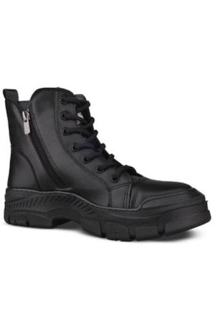 Mp 2421884 Siyah Kadın Fermuarlı Bağcıklı Spor Bot Siyah