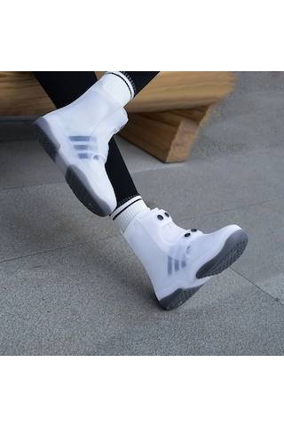 Xuweiwei White,xxxl 44-45 Su Geçirmez Yıkabilir Kaymaz Çift Tonlu Düğmeli Dayanıklı Lastik Yağmurluk Bot Beyaz