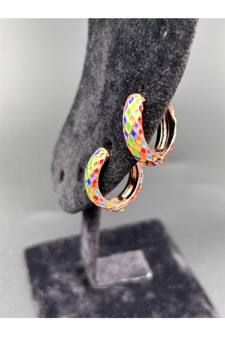 Çelik Mineli Desenli Kadın Halka Gold Küpe Günlük Gold