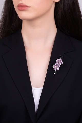 Begonvil Siyah Rodyum Kaplama Gümüş Broş Siyah