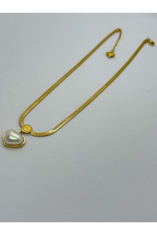 Bhs Life Kadın İtalyan Zincir Çelik Beyaz Kalp Tasarımlı Kolye Gold