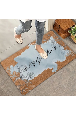 Valerine Life Kara Kalem Gelincik Mavi Renk Hoş Geldiniz Kapı Önü Paspası 45x70cm