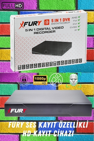 Fury 5 Kameralı 6 Warm Led Gece Renkli Görüş-cepten İzle-su Geçirmez Güvenlik Kamerası Seti 250gb