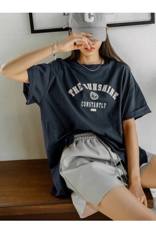 Flood Of Style Kadın Lacivert The Sunshine Baskılı Bisiklet Yaka Oversize T-shirt Mavi