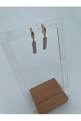 Uzun Dikdörtgen Taşlı Rose Gold Sallanan Küpe