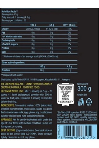 Bıotech Usa 100% Creatine Kreatin Monohydrate 500 Gram - 147 Ser