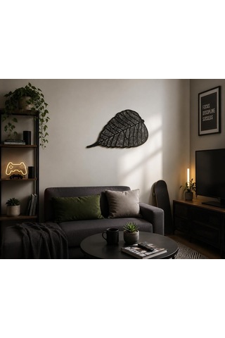 Dekoratif Metal Yaprak Duvar Süsü, 60x40 Cm, Siyah, Masa Üstü Kullanıma Uygun Diğer