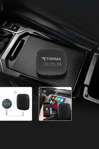 Torima TAB09 Mini Kablosuz Carplay 2 GB +32 GB USB Ve Type-C Uyumlu Araç Multimedya Dönüştürücü Adaptörü Siyah
