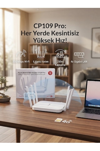 Metaforce 4g/5g Sım Kartlı Mobil Wi-fi Router - 300 Mbps 6 Antenli Kablosuz İnternet Dağıtıcı Cp109 Pro