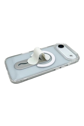 Apple iPhone 17 Air Magsafe Uyumlu Standlı Şeffaf Kılıf Beyaz