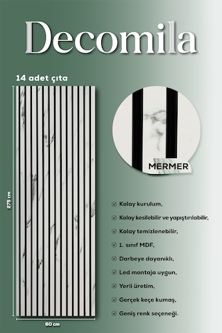 Mdf Ahşap Akustik Duvar Paneli 60x275 Cm - Mermer Pvc 60x275