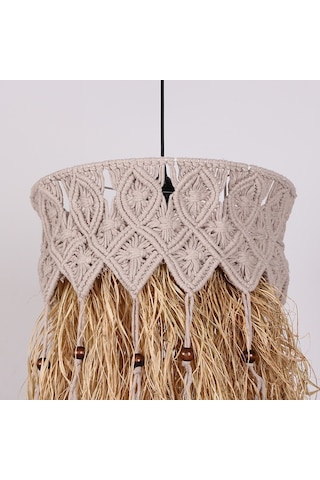 Bohem Etnik Doğal Hasır Doğal Rafya Bambu & Rattan Handmade Dekoratif Sarkıt Saçaklı Avize 40x75cm-9002824388266 Bej
