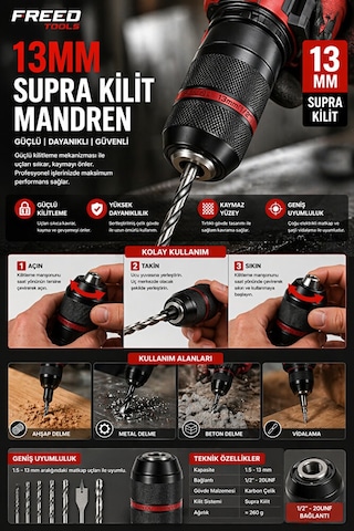 Metal Mandren 1 Adet 13 Mm Tüm Matkaplarda Kullanım