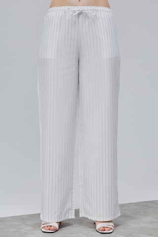 Genius Store Kadın Pantolon Geniş Paça Yüksel Bel Cepli Çizgili Pantolon Çizgili-pantolon Beyaz