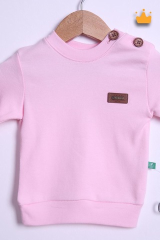 Babyhola Pamuk Düğmeli Sweat Düğmeli Pantolon Takım 236311 Pudra