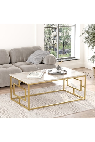 Robin Home Atlantis Gold Metal Orta Sehpa Mermer Desen