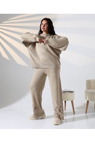 Marakeş Esintisi Alt-üst Triko Takım Vizon