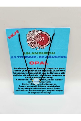 Sertifikalı Aslan Burcu Opal Taşı Doğal Taş Kolye Çok REnkli