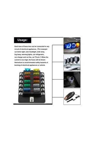 Ximistore9 12 Yollu Led Göstergeli Sigorta Kutusu + 10 Adet Sigorta + 10 Sarı Terminal 30