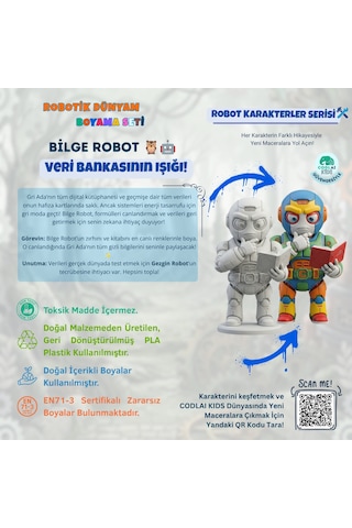 Codlaı Kids Robotik Dünyam 3d Boyama Seti - Çocuklar İçin Eğitici Yaratıcı Oyuncak Boyama Kiti - Bilge Robot