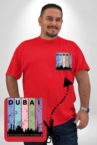 Angemiel Dubai Şehir Silüeti Renkli Şehir Kırmızı Büyük Beden Kadın Basic Minimal Baskılı Tişört Kırmızı