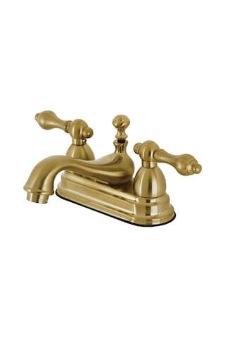 Brass Ks3607al Restorasyon 4" Centerset Banyo Bataryası, Fırçalanmış Pirinç, 6.38 X 4.5 X 3.06