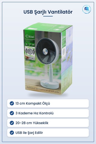 Usb Şarjlı Masaüstü Vantilatör 13 Cm 3 Kademe Ayarlı Yükseklik Ta