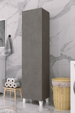 Çok Amaçlı Kapaklı Banyo Dolabı - Yüksek Raflı, Dar Alanlara Uyumlu Depolama Dolabı - Kil Grisi - 45cm
