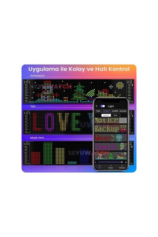 Jenerik Led Panel Cama Yapışan Telefon Kontrollü Led Ekran Panel 16 64 Led Sayısı Çok Renkli