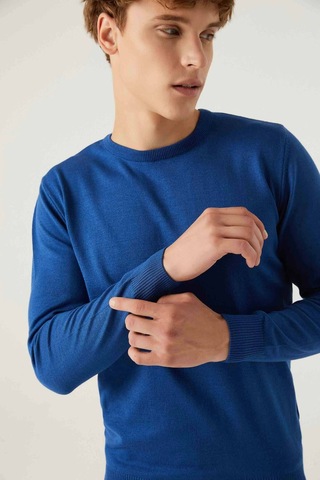 Ds Damat Regular Fit Mavi Pamuk Karışımlı Triko Kazak 5HF06ORT12004 Mavi