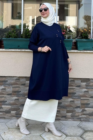 Rabia Şamlı Melda Triko Tunik Lacivert Çok Renkli