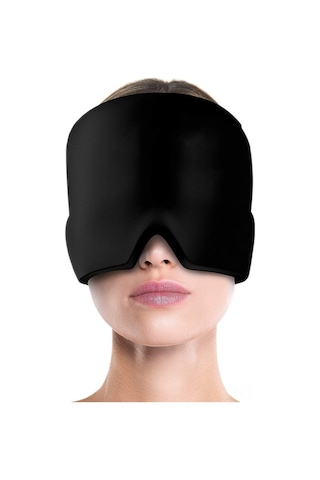 Ruicoo Siyah Jel Yüz Kaplama Soğuk Kompres Başlık - Baş Ağrısı Alleviatörü, Esnek Fizyoterapi Bantı, Ev Kullanıma Uygun Siyah