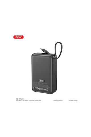 20000mah 65w Hızlı Şarj Destekli Dijital Ekranlı Dahili Kablolu Type-c Powerbank Beyaz
