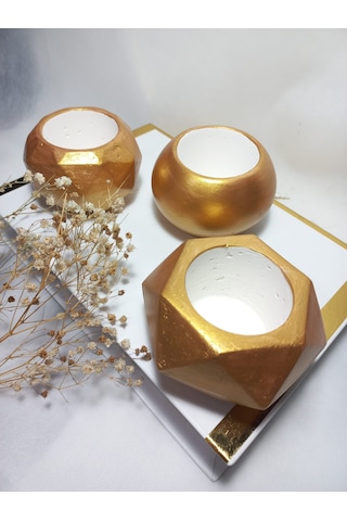 Dekoratif Antiquity Gold Saksı 3'lü Set - Kaktüs/sukulent Saksısı,çiçeklik Seti -