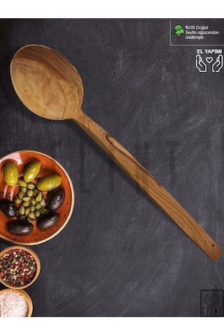 Zeytin Ağacı El Yapımı Tahta Ahşap Kaşık Mutfak Yemek Kaşığı 32cm