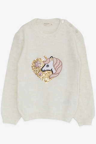 Breeze Kız Çocuk Triko Kazak Pullu Unicorn Baskılı 1.5-5 Yaş, Ekru