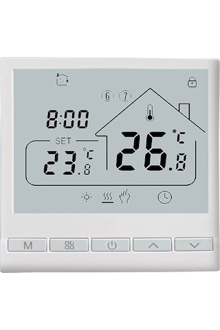 Kangvka Beyaz 16a Akıllı Sıcaklık Kontrolörü, 5+2 Haftalık Programlama, Led Ekranlı, Elektrikli Isıtma İçin Termostat Anahtarı