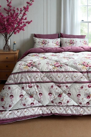 Alla Turca Çift Kişilik 4 Yastık Kılıflı Lastikli Çarşaflı Çift Taraflı Desenli Uyku Seti-kanaviçe Gül Kurusu Gülkurusu