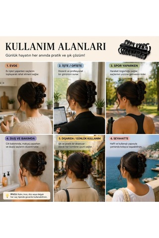 Büyük Boy Saç Mandalı, Güçlü Tutuşlu Büyük Toka, Kalın Ve İnce Saçlar İçin Dayanıklı Ve Şık Saç Klipsi, Günlük Kullanım, Topuz Yapımı, Kaymaz Tasarım, Kadın Saç Aksesuarı, Siyah 15 Cm, Sağlam Diğer