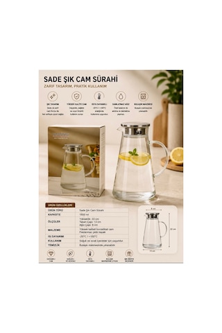 1800 Ml,büyük Boy Borosilikat Cam Sürahi,metal Süzgeç Kapaklı,su,limonata,detoks,çay, Sürahisi