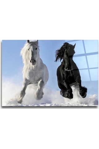 Atlar Dörtnala Cam Tablo