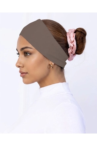 Alivascarf Kaymayan Silikonlu Bandana Bone Siyah - Kadın Tesettür Dikişsiz Kaymaz Geçme - Sportif Saç Bandı Sütlü Kahverengi