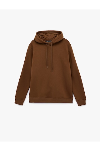 Koton Şardonlu Uzun Kollu Basic Kapşonlu Sweatshirt Kahverengi 6wam70015mk Kahverengi