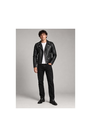 Maison Rae Erkek Siyah Slim Fit Biker Deri Ceket Fermuar Ve Cep Detaylı