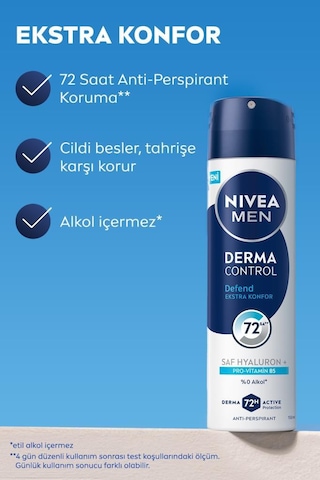 Men Erkek Sprey Deodorant Derma Control Defend 150ml,hyaluron,pro Vitamin B5,72 Saat perspirant