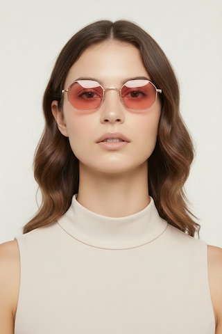 Daniel Klein Dk4183-6 Soft Pembe Küçük Altıgen Polarize Camlı Kadın Güneş Gözlüğü Gold
