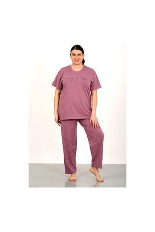Nisanca %100 Pamuk Büyük Beden Kısa Kol Kadın Pijama Takımı Bordo