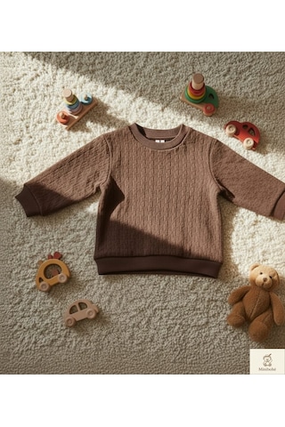 Nanica Kids Minibohe Çocuk Jakarlı Sweatshirt Kahverengi Kahverengi