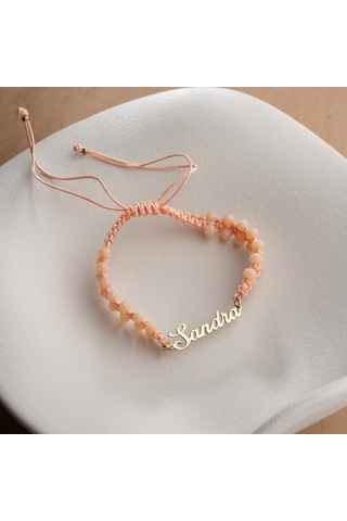 Vaoov 925 Ayar Gümüş Boncuklu Makrome Örme İsim Bileklik Altın